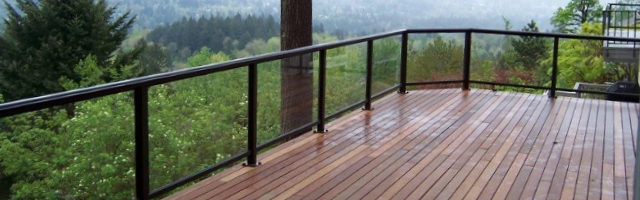 Aluminum handrail installed along residential outdoor stairs